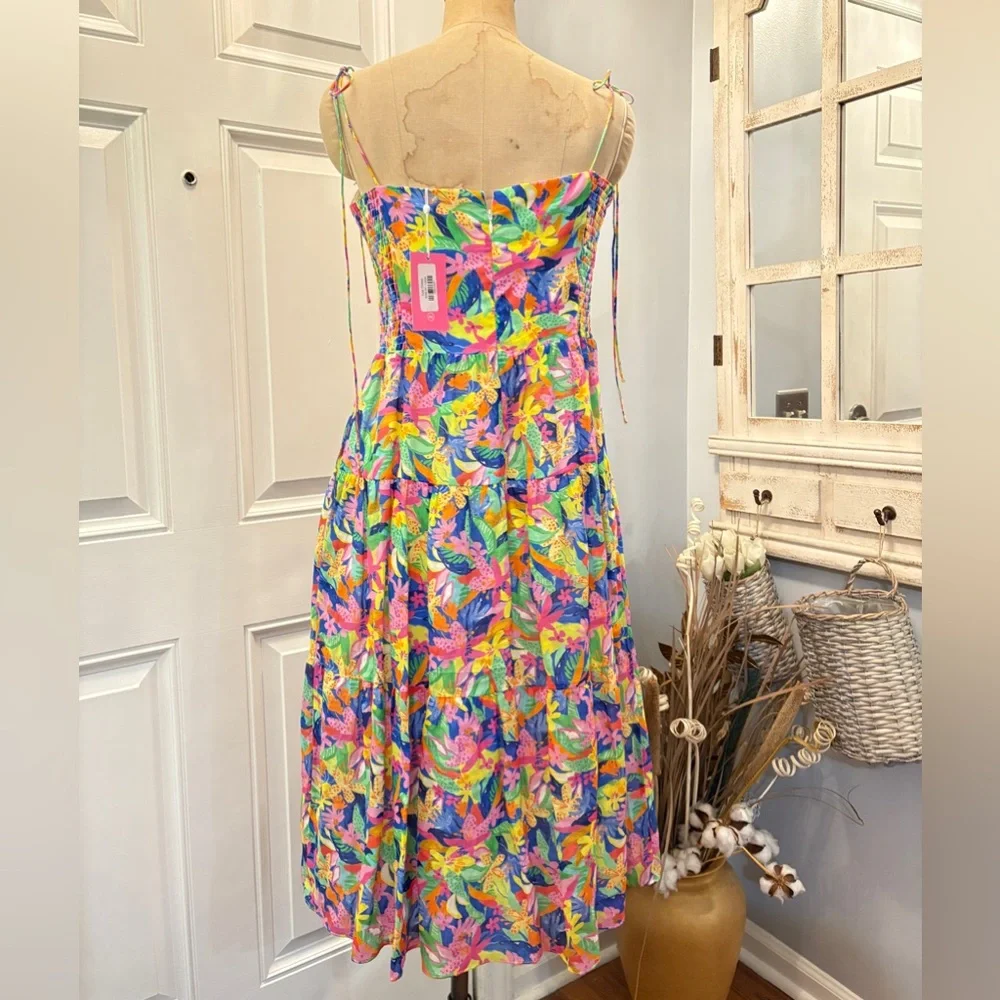 Amanda Uprichard Spaghetti Strap Midi Dress Large Romantic‎ Floral Tropical Chic - Picture 4 of 11
